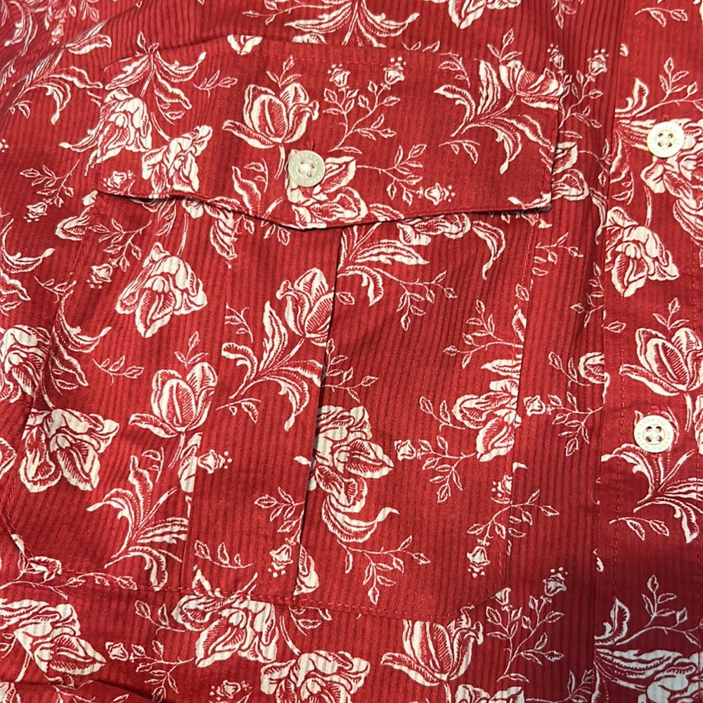 Lauren Ralph Lauren - Red Pocketed Curve Hem Floral Cuff Sleeved Button-Size M - Picture 3 of 5